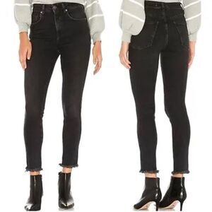 NWT Free People Raw High Rise Jegging Black Jeans Skinny Hem Denim Size 31
